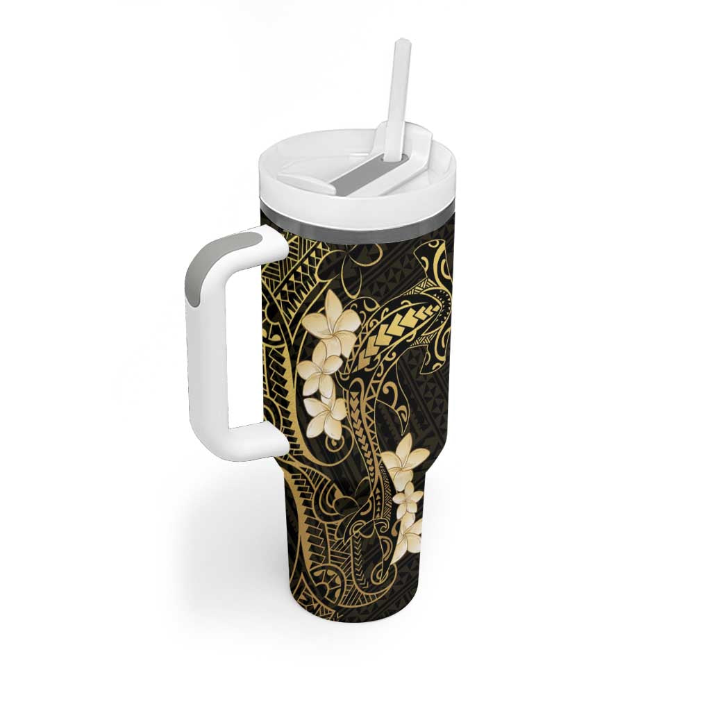 Black and Gold Hawaii Tumbler With Handle Hammerhead Shark Tattoo Curve Polynesian LT14 - Polynesian Pride