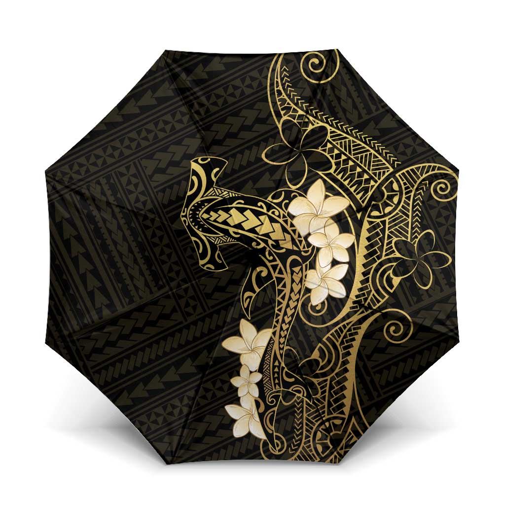 Black and Gold Hawaii Umbrella Hammerhead Shark Tattoo Curve Polynesian LT14 One Size Folded 11.42 inch Opened Diameter 37.4 inch Black - Polynesian Pride