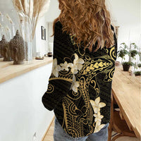 Black and Gold Hawaii Women Casual Shirt Hammerhead Shark Tattoo Curve Polynesian LT14 - Polynesian Pride