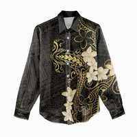 Black and Gold Hawaii Women Casual Shirt Hammerhead Shark Tattoo Curve Polynesian LT14 - Polynesian Pride