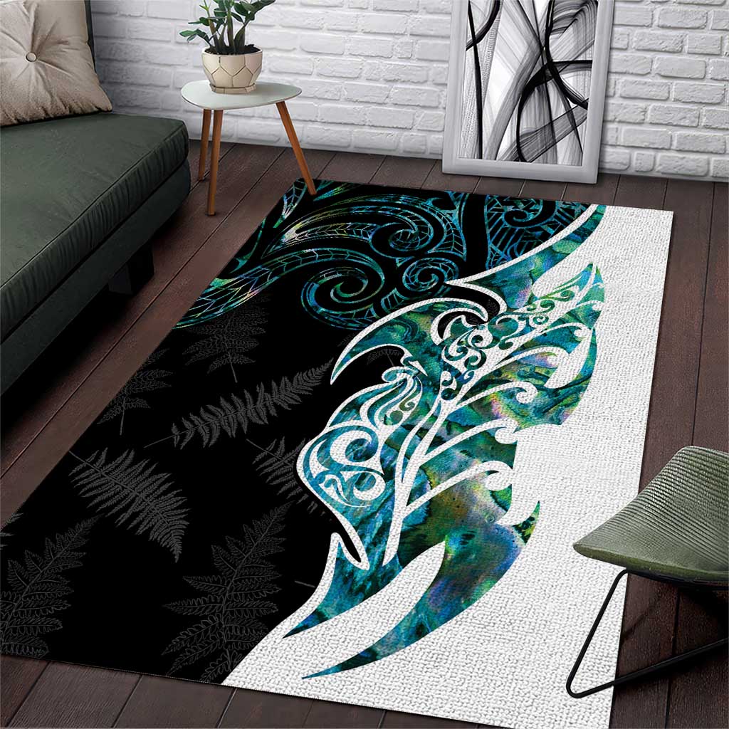 Proud Aotearoa Area Rug Maori Silver Fern Mix Paua Shell Pattern LT14 Black - Polynesian Pride