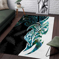 Proud Aotearoa Area Rug Maori Silver Fern Mix Paua Shell Pattern LT14 Black - Polynesian Pride