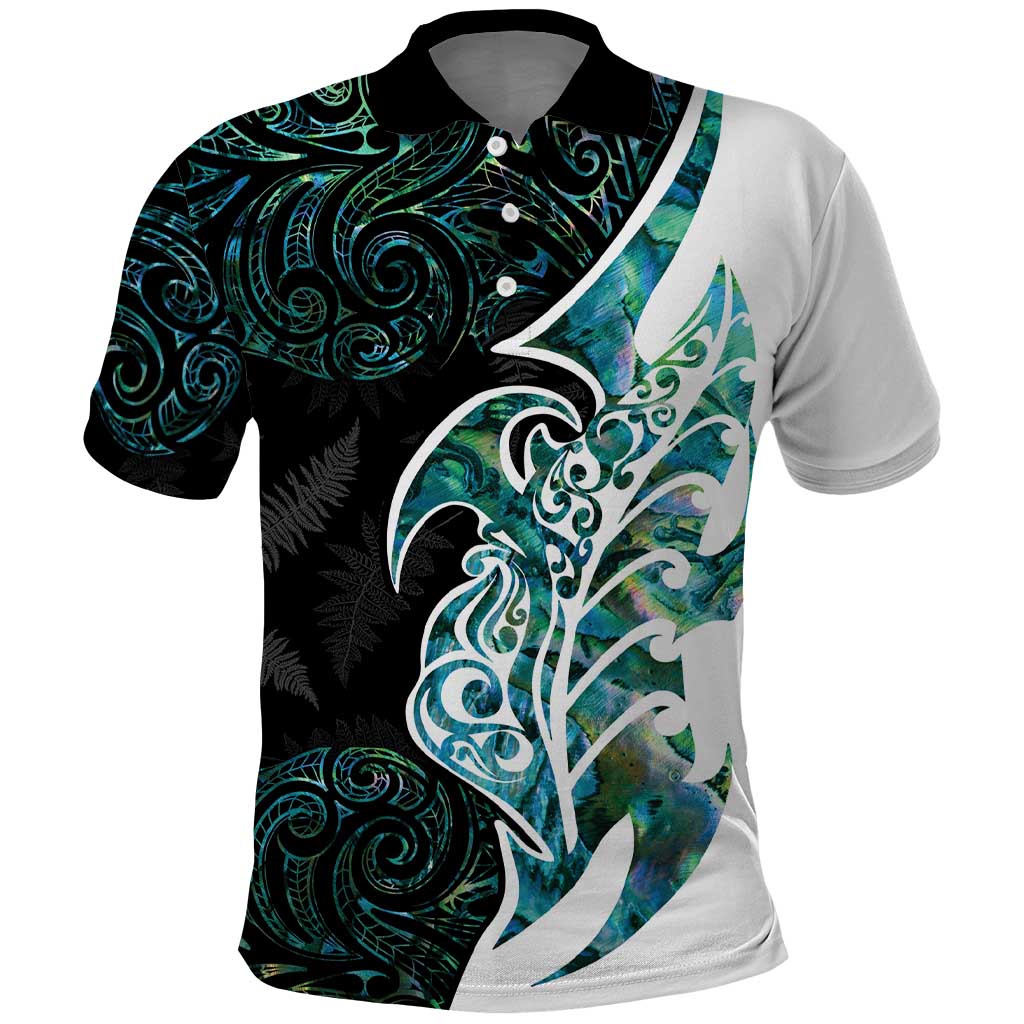 Proud Aotearoa Polo Shirt Maori Silver Fern Mix Paua Shell Pattern LT14 Black - Polynesian Pride