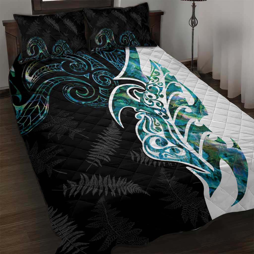 Proud Aotearoa Quilt Bed Set Maori Silver Fern Mix Paua Shell Pattern