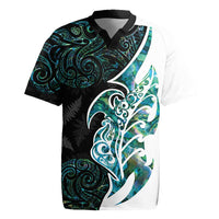 Proud Aotearoa Rugby Jersey Maori Silver Fern Mix Paua Shell Pattern LT14 Black - Polynesian Pride