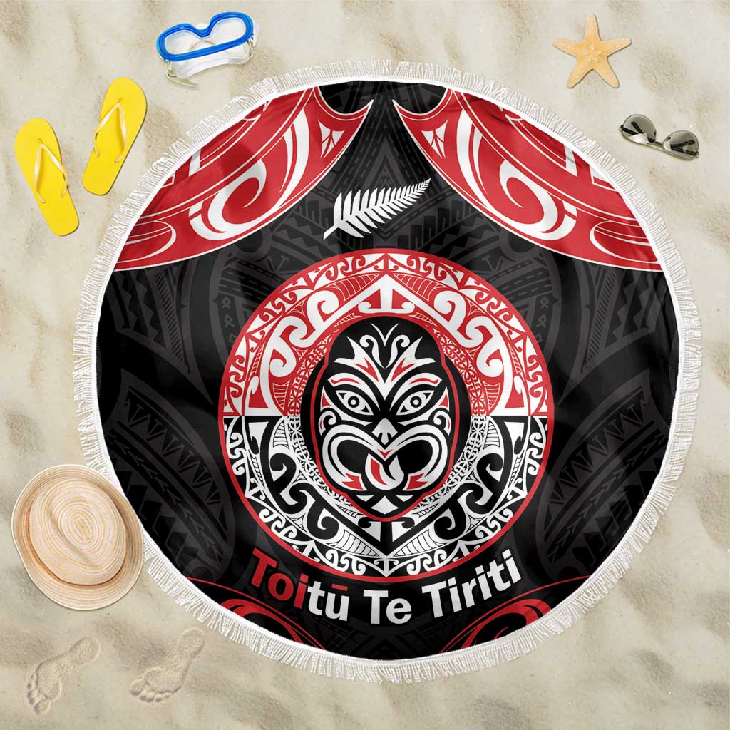 Aotearoa Toitu Te Tiriti Beach Blanket Haka Tiki Honour The Treaty LT14 One Size 150cm Black - Polynesian Pride