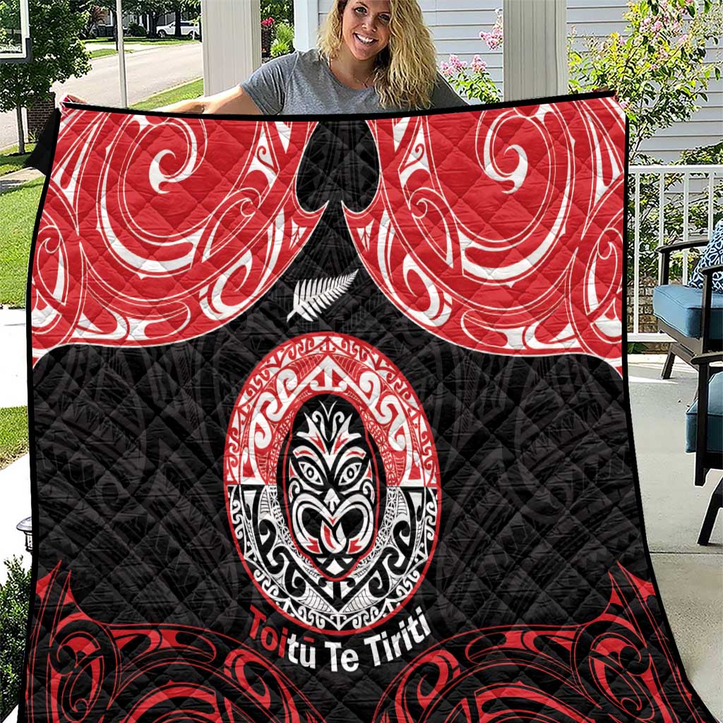 Aotearoa Toitu Te Tiriti Quilt Haka Tiki Honour The Treaty LT14 Black - Polynesian Pride