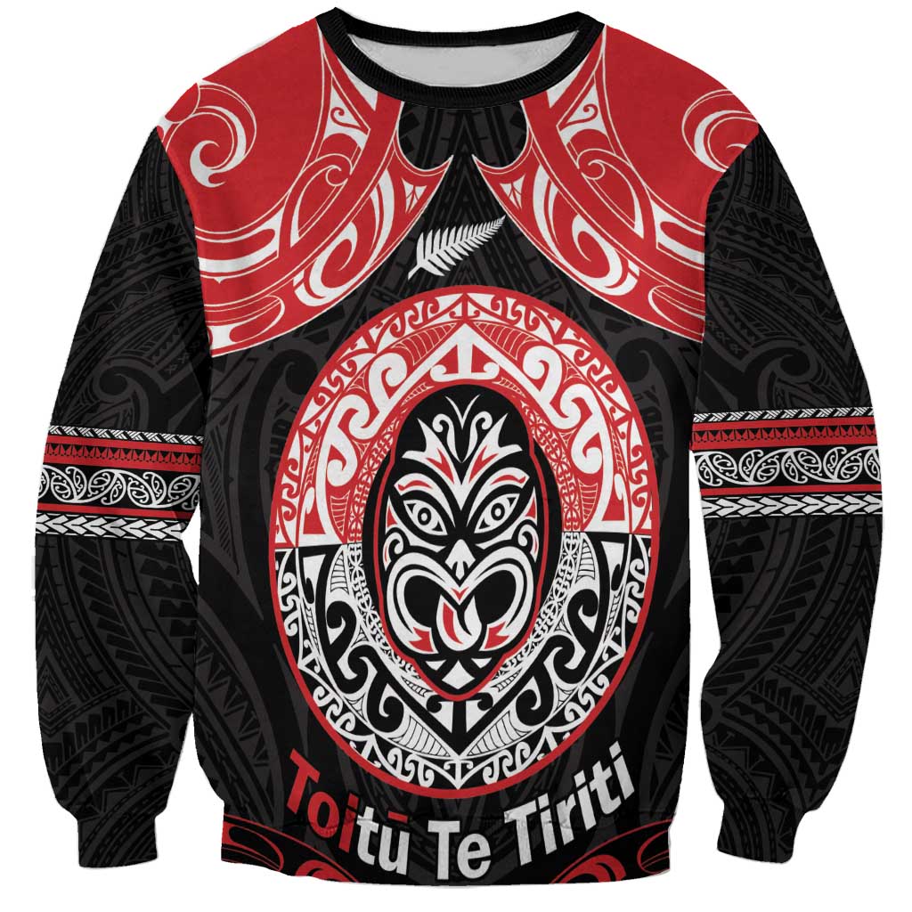 Aotearoa Toitu Te Tiriti Sweatshirt Haka Tiki Honour The Treaty LT14 Unisex Black - Polynesian Pride