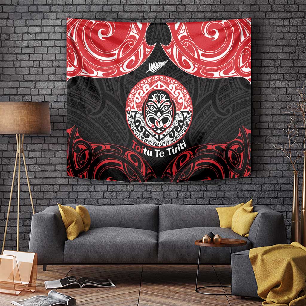 Aotearoa Toitu Te Tiriti Tapestry Haka Tiki Honour The Treaty LT14 Black - Polynesian Pride