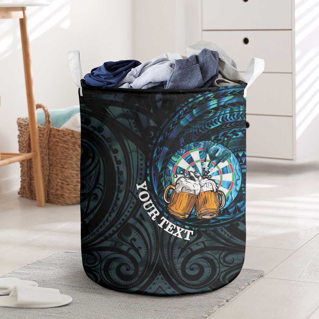 Personalized New Zealand Darts Beer Laundry Basket Paua Shell Aotearoa Maori Tattoo LT14 Black - Polynesian Pride