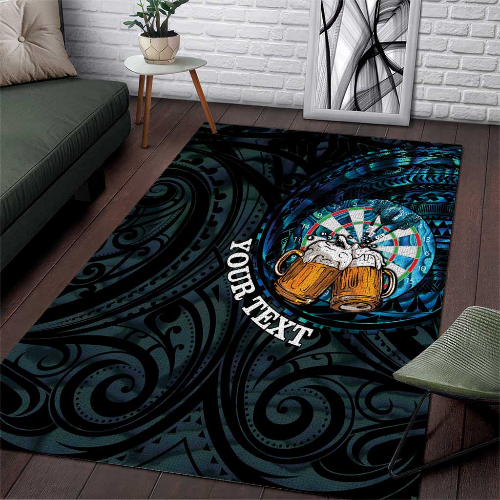 Personalized New Zealand Darts Beer Area Rug Paua Shell Aotearoa Maori Tattoo LT14 Black - Polynesian Pride
