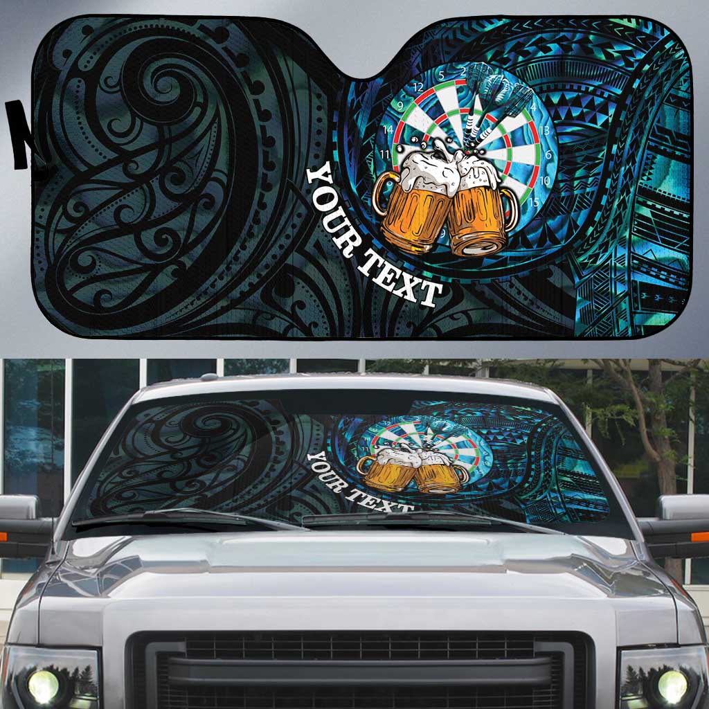 Personalized New Zealand Darts Beer Auto Sun Shade Paua Shell Aotearoa Maori Tattoo LT14 Black - Polynesian Pride