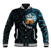 Personalized New Zealand Darts Beer Baseball Jacket Paua Shell Aotearoa Maori Tattoo LT14 Unisex Black - Polynesian Pride