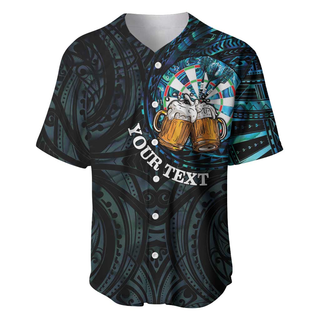 Personalized New Zealand Darts Beer Baseball Jersey Paua Shell Aotearoa Maori Tattoo LT14 Black - Polynesian Pride
