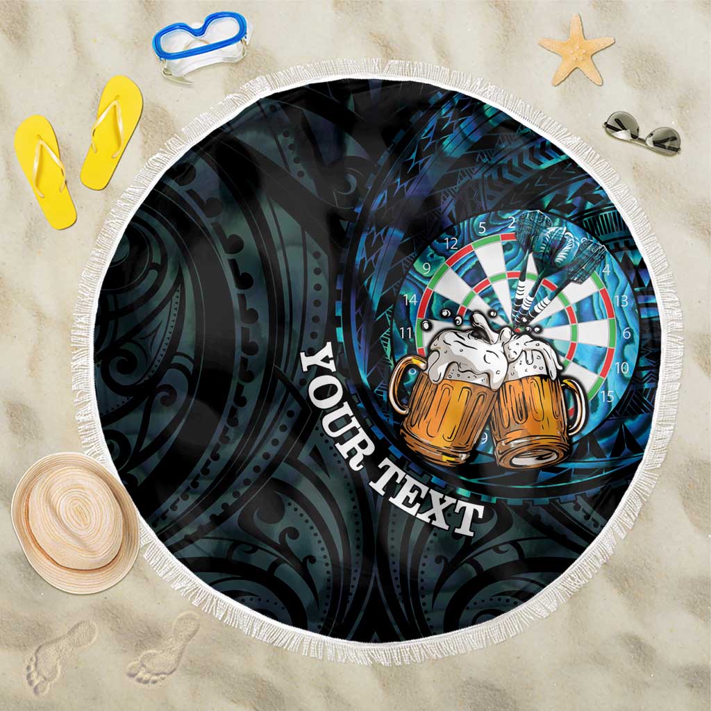 Personalized New Zealand Darts Beer Beach Blanket Paua Shell Aotearoa Maori Tattoo LT14 One Size 150cm Black - Polynesian Pride