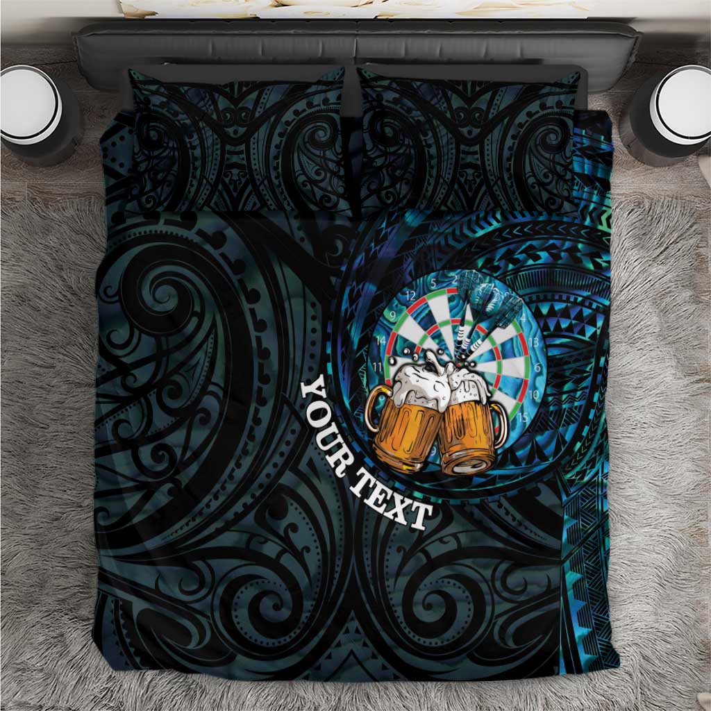 Personalized New Zealand Darts Beer Bedding Set Paua Shell Aotearoa Maori Tattoo LT14 Black - Polynesian Pride