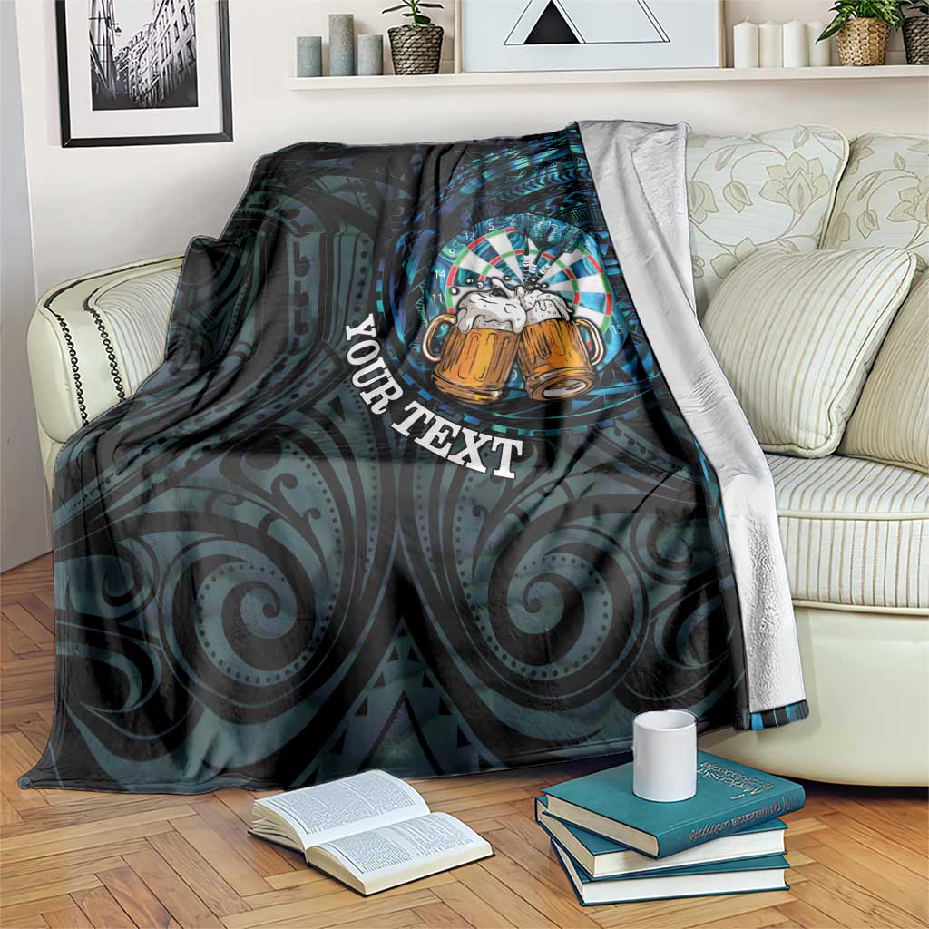 Personalized New Zealand Darts Beer Blanket Paua Shell Aotearoa Maori Tattoo LT14 Black - Polynesian Pride