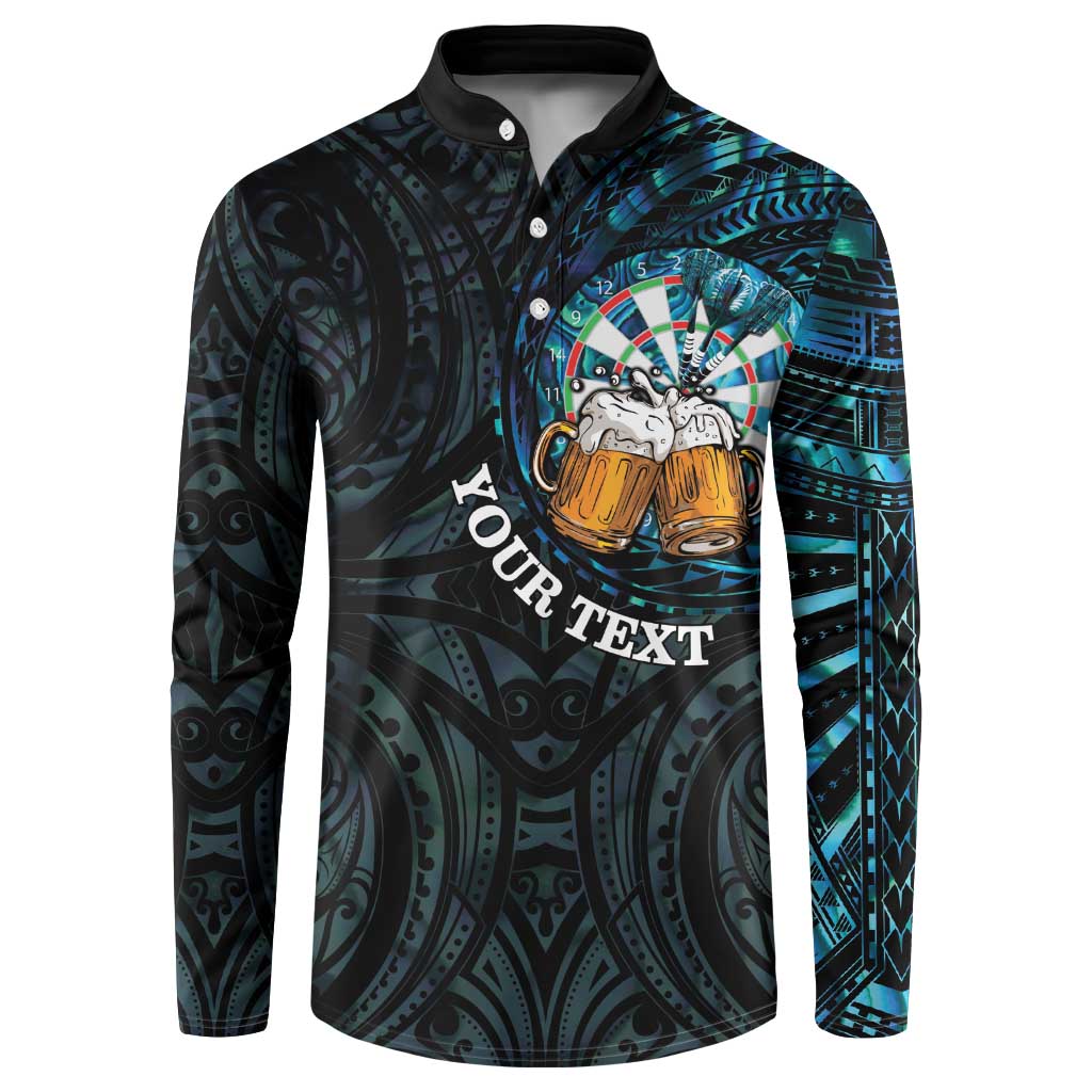 Personalized New Zealand Darts Beer Button Sweatshirt Paua Shell Aotearoa Maori Tattoo LT14 Black - Polynesian Pride