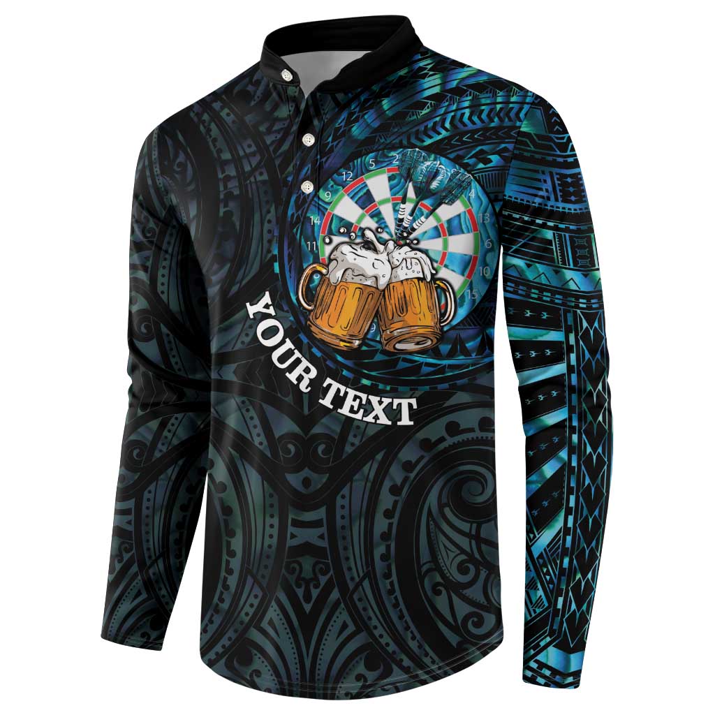 Personalized New Zealand Darts Beer Button Sweatshirt Paua Shell Aotearoa Maori Tattoo LT14 - Polynesian Pride
