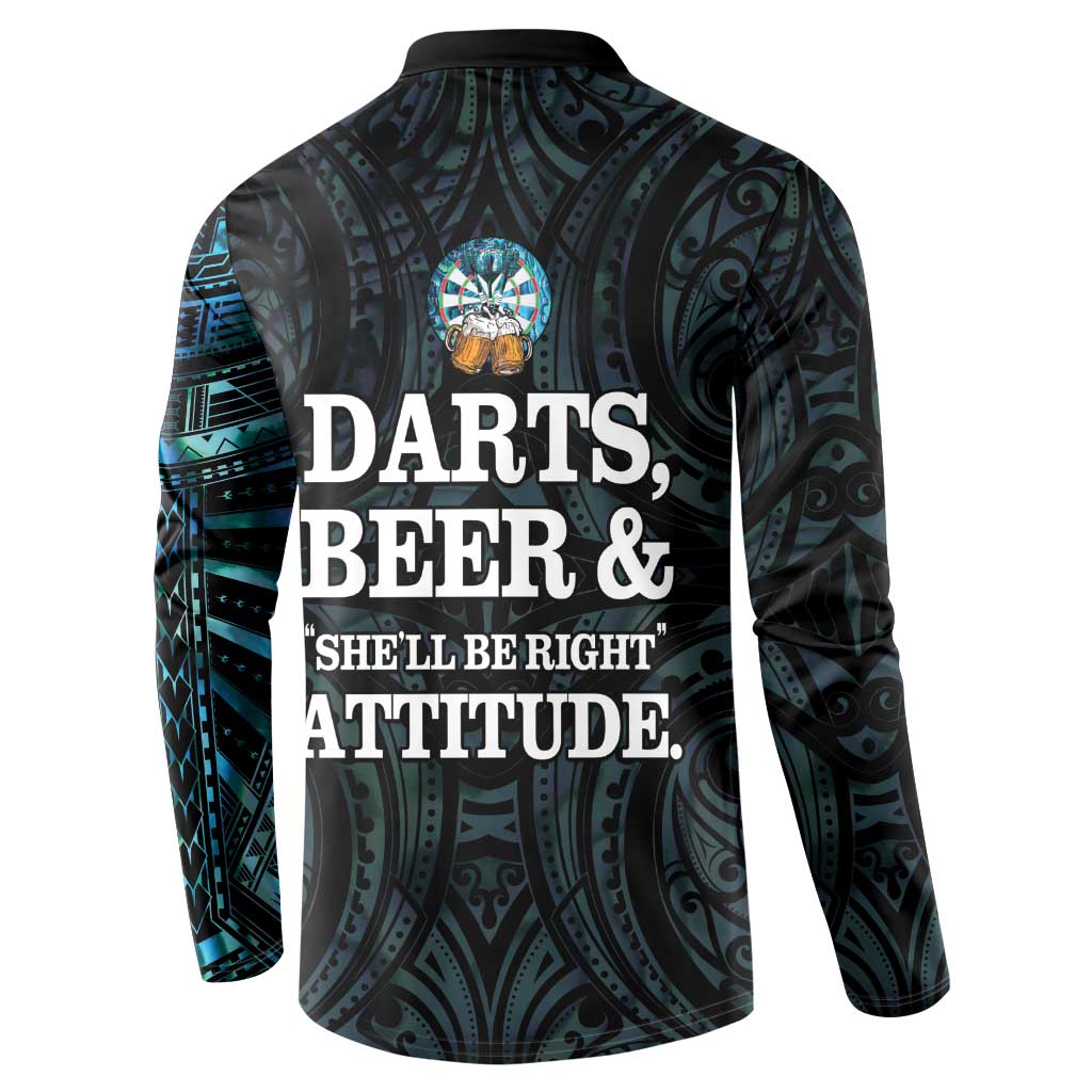 Personalized New Zealand Darts Beer Button Sweatshirt Paua Shell Aotearoa Maori Tattoo LT14 - Polynesian Pride