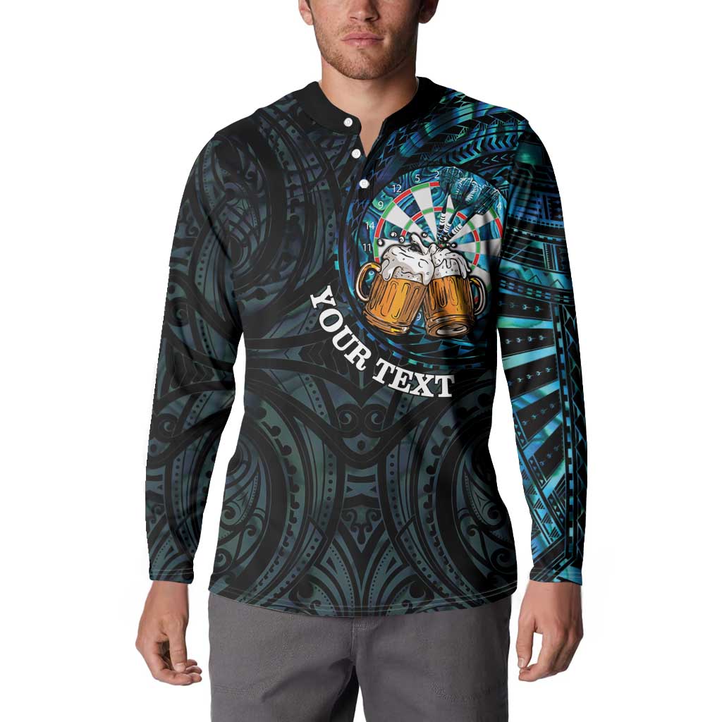 Personalized New Zealand Darts Beer Button Sweatshirt Paua Shell Aotearoa Maori Tattoo LT14 - Polynesian Pride
