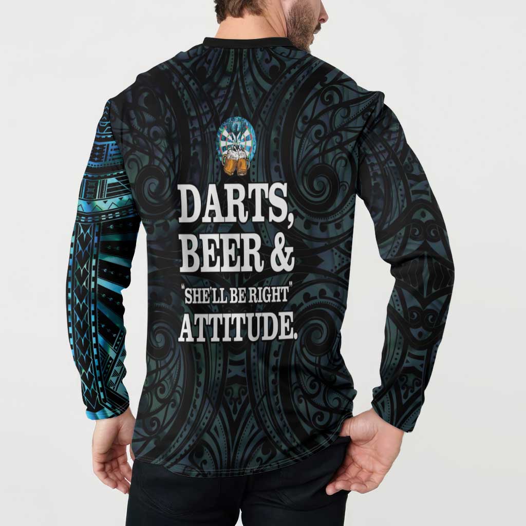 Personalized New Zealand Darts Beer Button Sweatshirt Paua Shell Aotearoa Maori Tattoo LT14 - Polynesian Pride