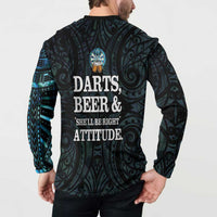 Personalized New Zealand Darts Beer Button Sweatshirt Paua Shell Aotearoa Maori Tattoo LT14 - Polynesian Pride