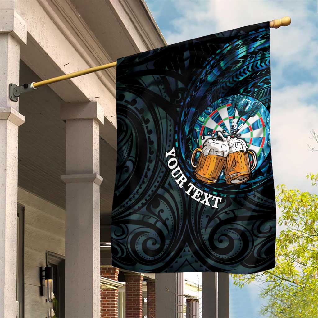 Personalized New Zealand Darts Beer Garden Flag Paua Shell Aotearoa Maori Tattoo LT14 House Flag Black - Polynesian Pride