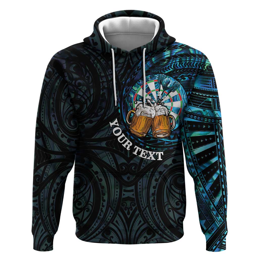 Personalized New Zealand Darts Beer Hoodie Paua Shell Aotearoa Maori Tattoo LT14 Pullover Hoodie Black - Polynesian Pride