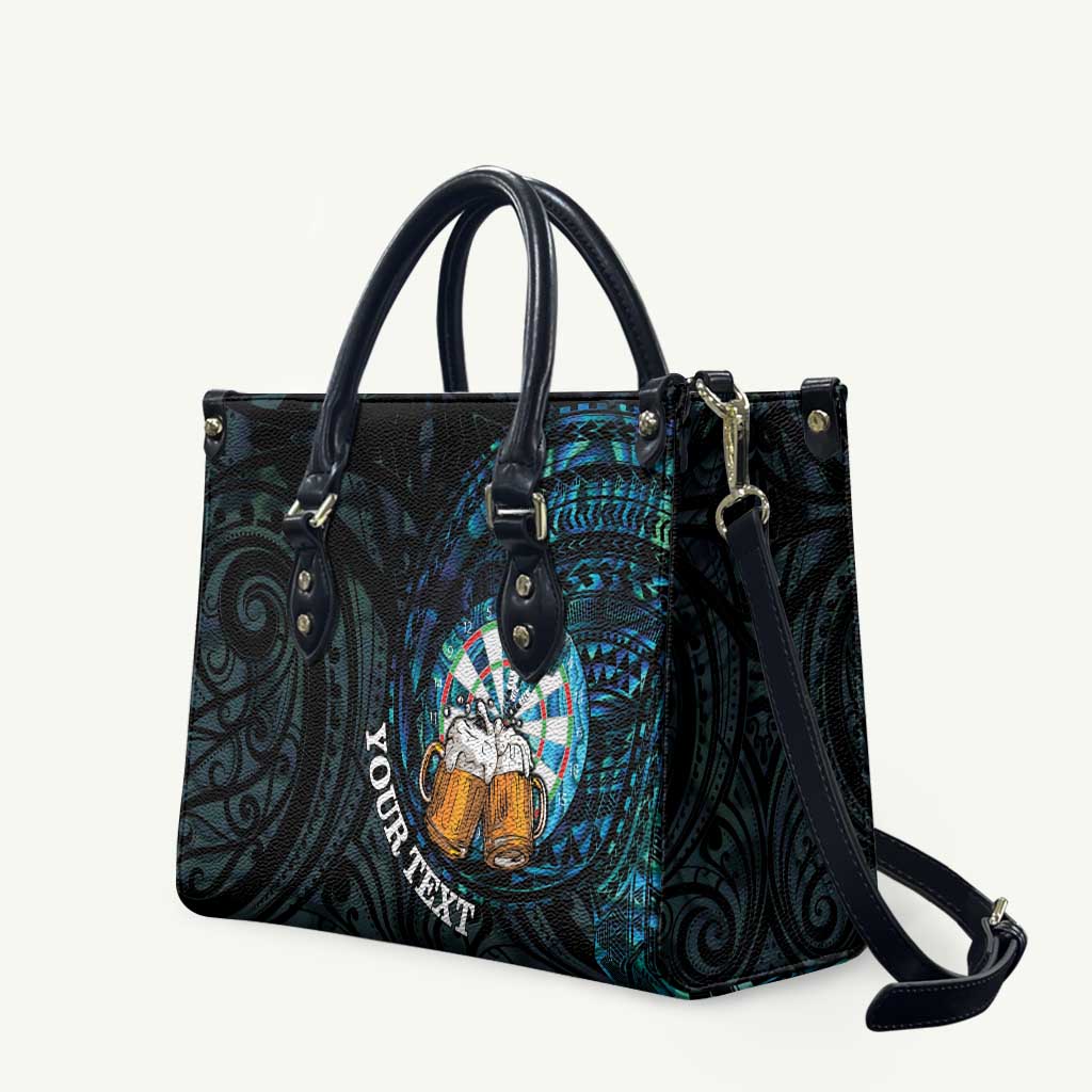 Personalized New Zealand Darts Beer Leather Bag Paua Shell Aotearoa Maori Tattoo LT14 Black - Polynesian Pride