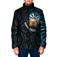 Personalized New Zealand Darts Beer Padded Jacket Paua Shell Aotearoa Maori Tattoo LT14 Men Black - Polynesian Pride