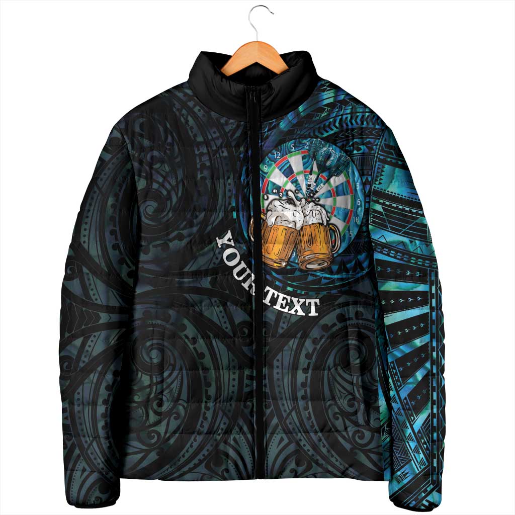 Personalized New Zealand Darts Beer Padded Jacket Paua Shell Aotearoa Maori Tattoo LT14 - Polynesian Pride