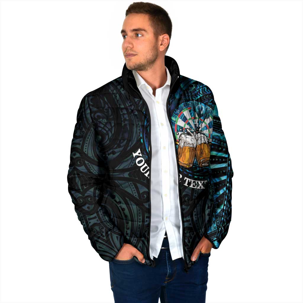 Personalized New Zealand Darts Beer Padded Jacket Paua Shell Aotearoa Maori Tattoo LT14 - Polynesian Pride