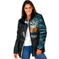 Personalized New Zealand Darts Beer Padded Jacket Paua Shell Aotearoa Maori Tattoo LT14 Women Black - Polynesian Pride
