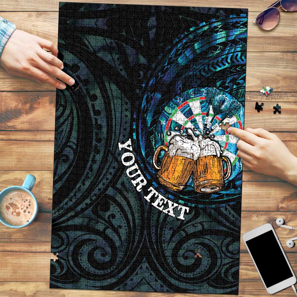 Personalized New Zealand Darts Beer Puzzle Paua Shell Aotearoa Maori Tattoo LT14 Black - Polynesian Pride