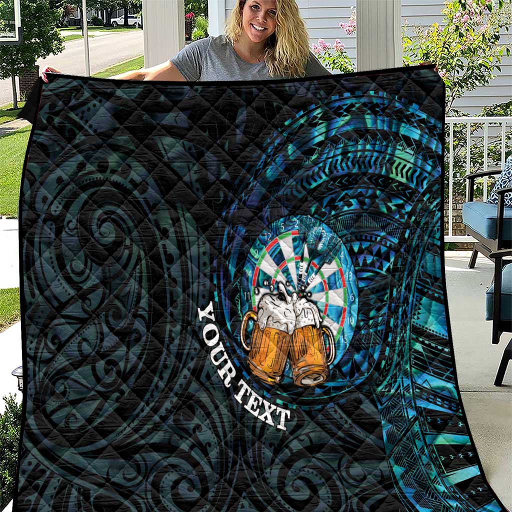 Personalized New Zealand Darts Beer Quilt Paua Shell Aotearoa Maori Tattoo LT14 Black - Polynesian Pride