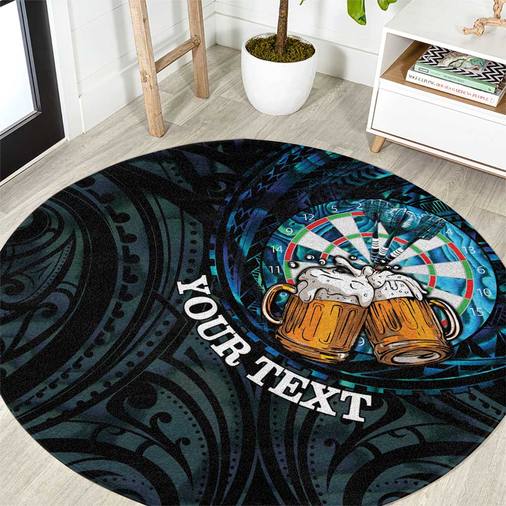 Personalized New Zealand Darts Beer Round Carpet Paua Shell Aotearoa Maori Tattoo LT14 Black - Polynesian Pride