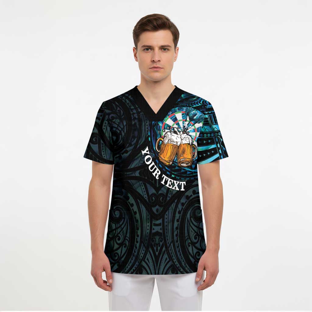 Personalized New Zealand Darts Beer Scrub Top Paua Shell Aotearoa Maori Tattoo LT14 - Polynesian Pride