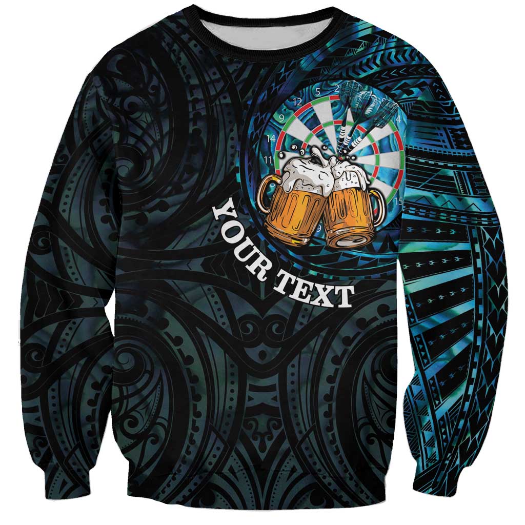Personalized New Zealand Darts Beer Sweatshirt Paua Shell Aotearoa Maori Tattoo LT14 Unisex Black - Polynesian Pride