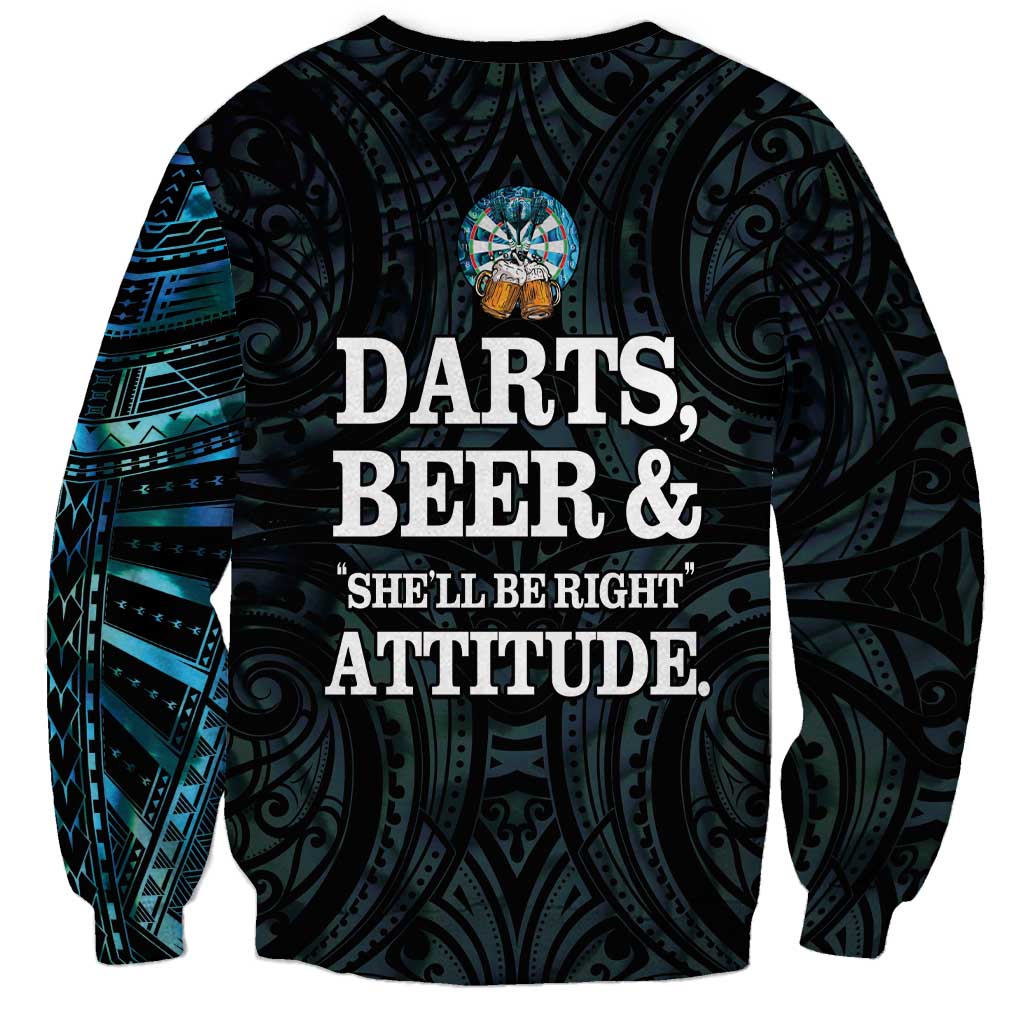 Personalized New Zealand Darts Beer Sweatshirt Paua Shell Aotearoa Maori Tattoo LT14 - Polynesian Pride