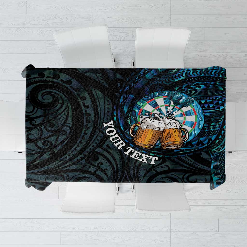 Personalized New Zealand Darts Beer Tablecloth Paua Shell Aotearoa Maori Tattoo LT14 Black - Polynesian Pride