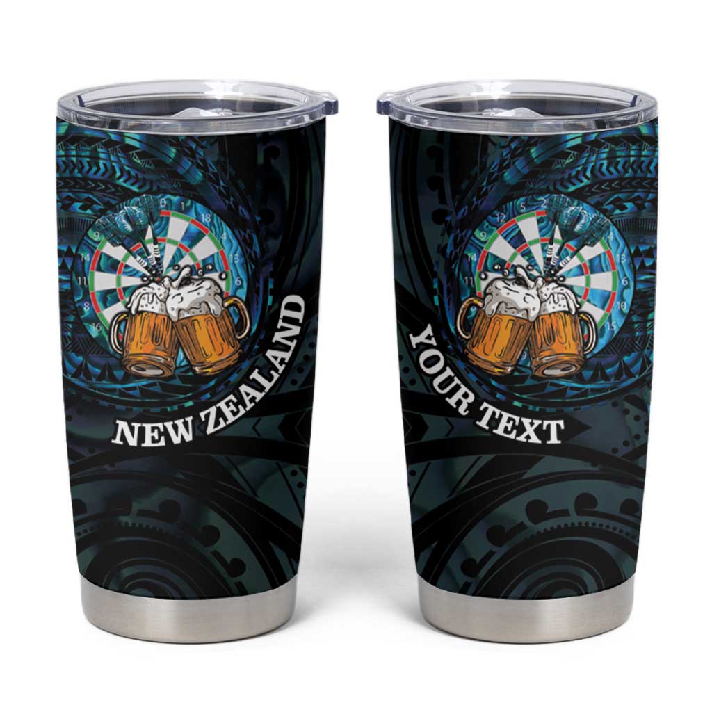 Personalized New Zealand Darts Beer Tumbler Cup Paua Shell Aotearoa Maori Tattoo LT14 Black - Polynesian Pride