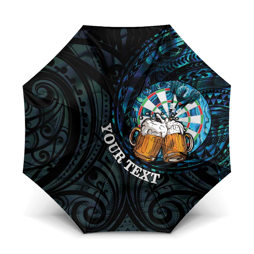 Personalized New Zealand Darts Beer Umbrella Paua Shell Aotearoa Maori Tattoo LT14 One Size Folded 11.42 inch Opened Diameter 37.4 inch Black - Polynesian Pride