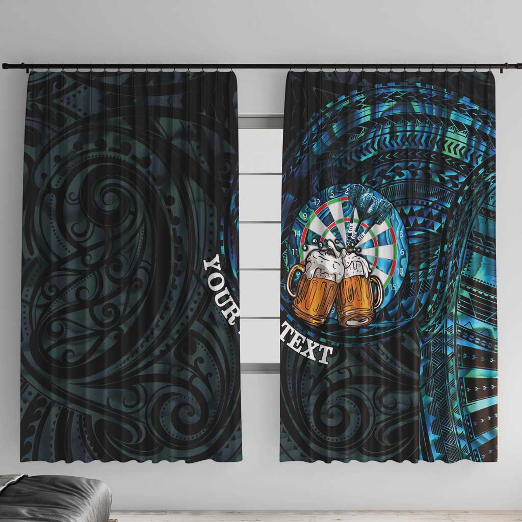 Personalized New Zealand Darts Beer Window Curtain Paua Shell Aotearoa Maori Tattoo LT14 With Hooks Black - Polynesian Pride