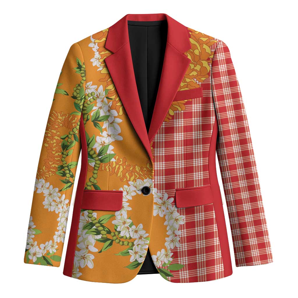 Prince Kuhio Aloha Hawaii Blazer Plumeria Ilima Lei Palaka Motifs LT14 Unisex Red - Polynesian Pride