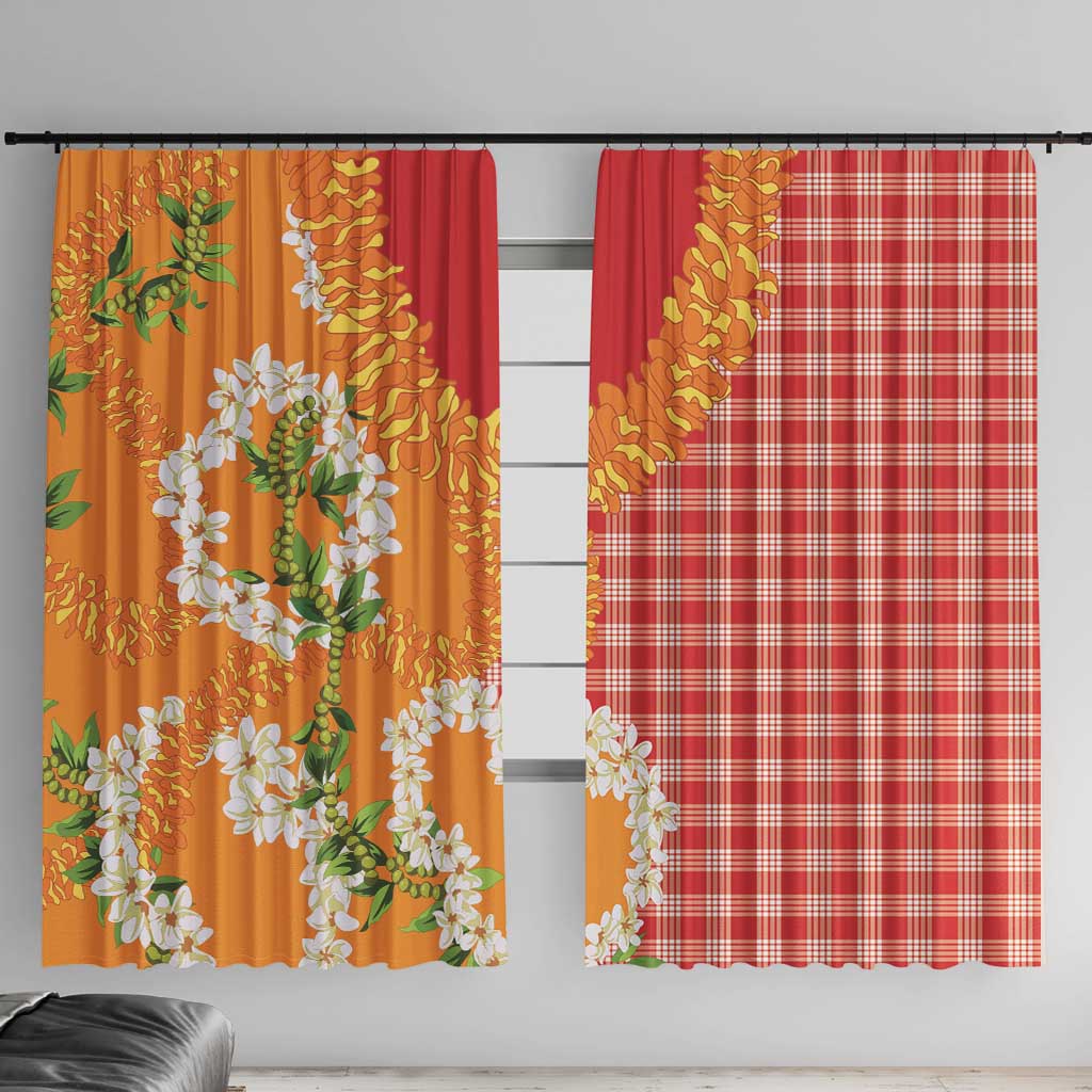 Prince Kuhio Aloha Hawaii Window Curtain Plumeria Ilima Lei Palaka Motifs LT14 With Hooks Red - Polynesian Pride