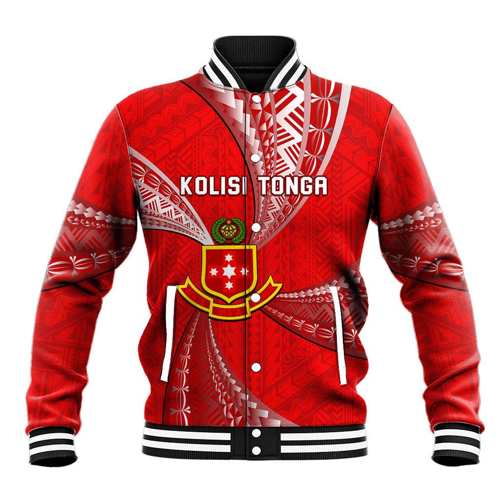 Personalised Tonga College Alete Baseball Jacket Kolisi Tonga Ngatu Pattern LT14 Unisex Red - Polynesian Pride