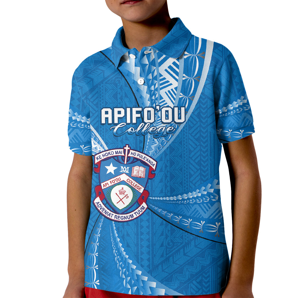 Personalised Tonga Apifoou College Kid Polo Shirt Tongan Ngatu Pattern LT14 Kid Blue - Polynesian Pride