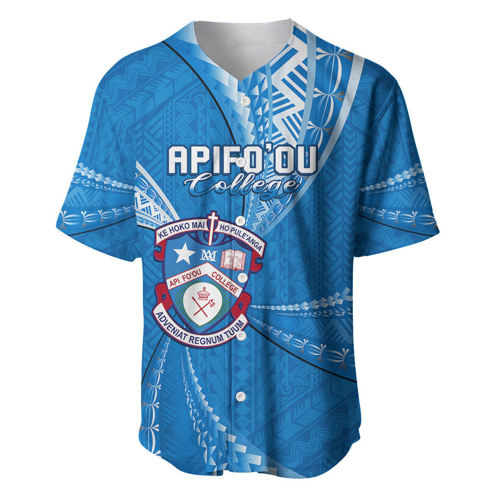 Personalised Tonga Apifoou College Baseball Jersey Class Of Year Tongan Ngatu Pattern LT14 Blue - Polynesian Pride