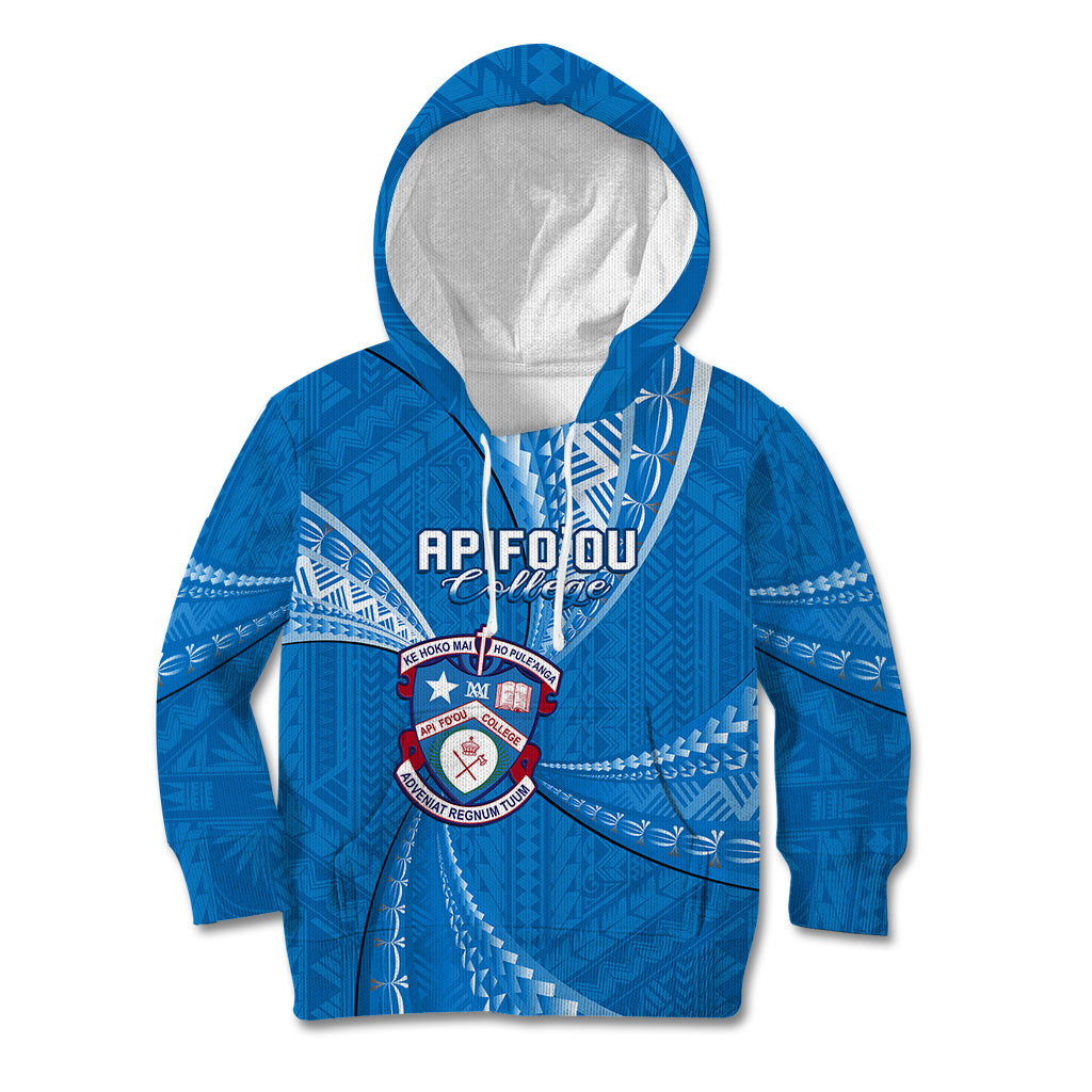 Personalised Tonga Apifoou College Kid Hoodie Class Of Year Tongan Ngatu Pattern LT14 Hoodie Blue - Polynesian Pride